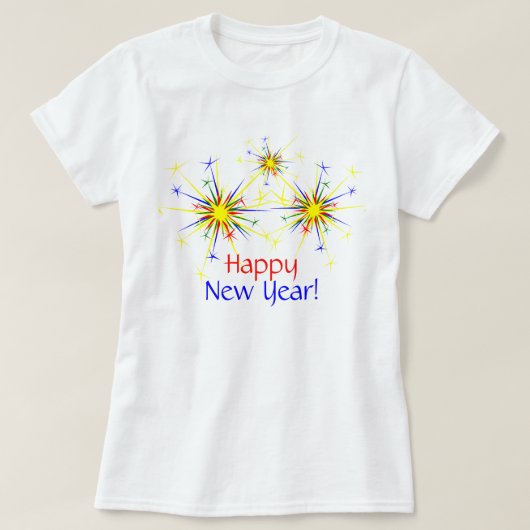 FireworksカラフルハッピーニューイヤーTシャツ Tシャツ (デザイン正面)