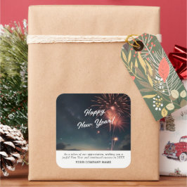 Fireworksクールテーマハッピーニューイヤーカスタムメッセージ スクエアシール