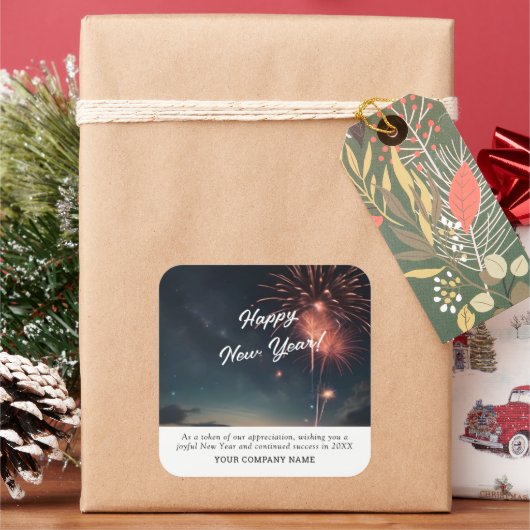 Fireworksクールテーマハッピーニューイヤーカスタムメッセージ スクエアシール (クリスマス)
