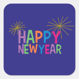 Fireworksステッカーで新年を迎える スクエアシール