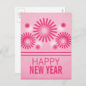 Fireworksファンキーの新年葉書、ピンク シーズンポストカード (正面/裏面)
