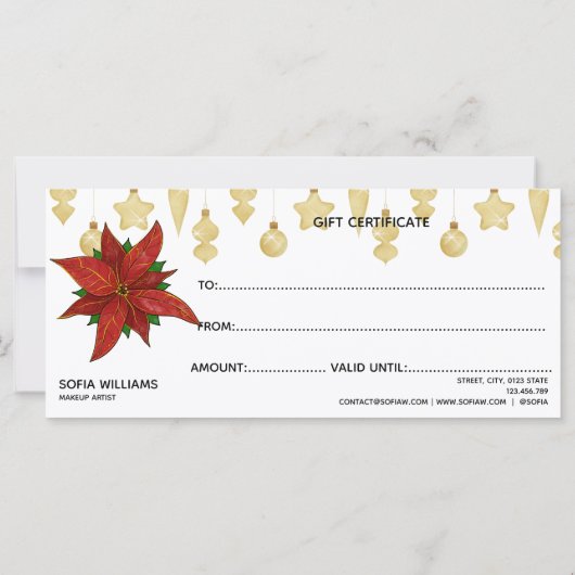 Fireworksポインセチアクリスマスオーナメントギフトカード (裏面)