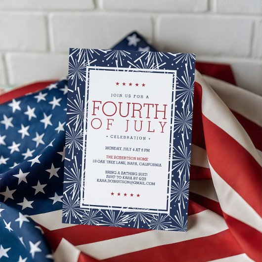 Fireworksモダン7月4日パーティー 招待状