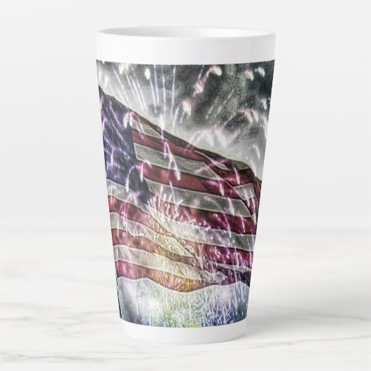 Fireworks背景II カフェラテマグ (正面)