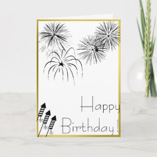 Fireworks誕生日カード – 金ゴールド、7月4日、 カード