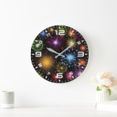 Fireworks カラフル動的デコきらめくール ラージ壁時計 (ホーム)