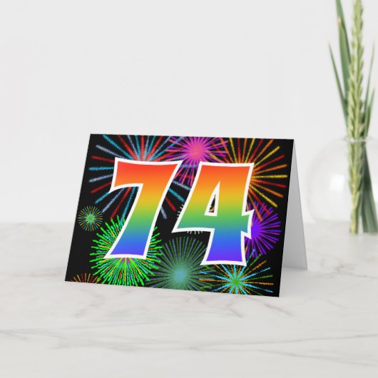 Fireworks カラフル +レインボーパターン"74"イベント# カード (正面)