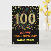 Fireworks 100誕生日レインボーカラフル金ゴールド カード (黄色い花)