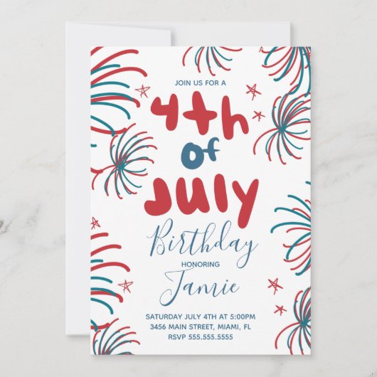 Fireworks 4th of 7月の星BBQ誕生日 カード (正面)