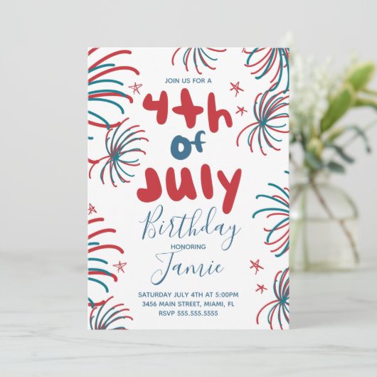Fireworks 4th of 7月の星BBQ誕生日 カード (スタンド正面)