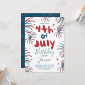 Fireworks 4th of 7月の星BBQ誕生日 カード (正面/裏面インサイチュ)