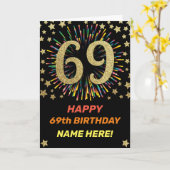Fireworks 69th誕生日カラフルレインボー金ゴールド カード (黄色い花)