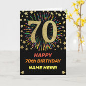 Fireworks 70th誕生日カラフルレインボー金ゴールド カード (黄色い花)