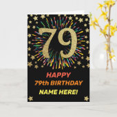 Fireworks 79th誕生日カラフルレインボー金ゴールド カード (黄色い花)