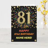 Fireworks 81st誕生日カラフルレインボー金ゴールド カード (黄色い花)
