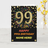Fireworks 99th誕生日カラフルレインボー金ゴールド カード (黄色い花)