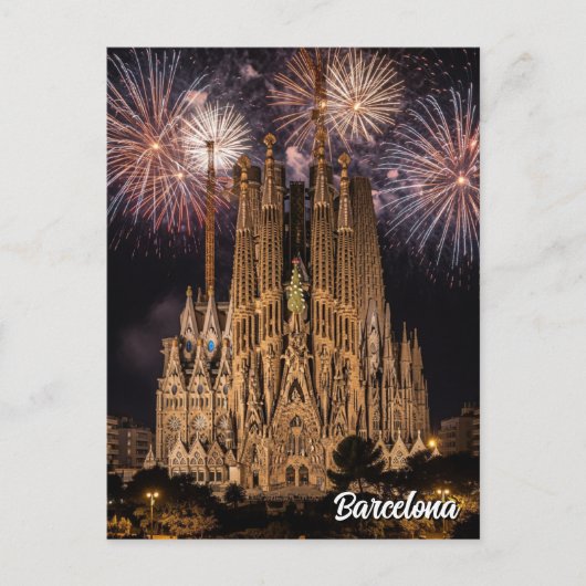Fireworks at Barcelona La Sagrada Família Spain ポストカード (正面)