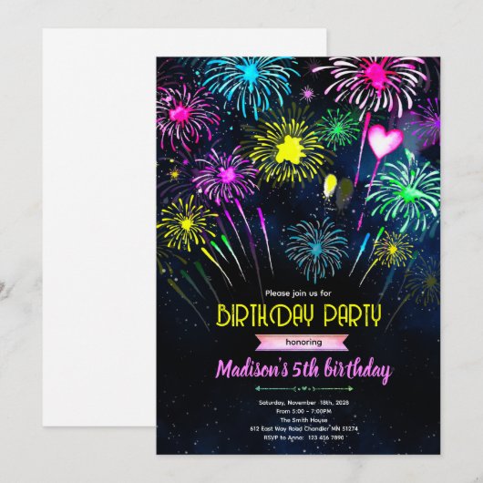 Fireworks Birthday party Invitation 招待状 (正面/裏面)