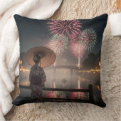 Fireworks bloom in the night sky クッション (ブランケット)