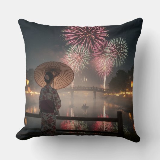 Fireworks bloom in the night sky クッション (正面)