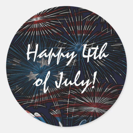 Fireworks Burst 7月4日の赤白青シール ラウンドシール (正面)
