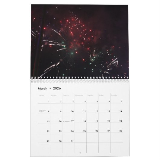  Fireworks Calendar カレンダー (3月 2026)