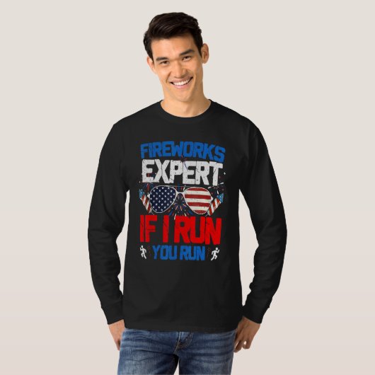 Fireworks Expert If I Run You Run American Flag Su Tシャツ (正面フル)