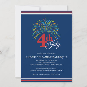 Fireworks Family Barbeque 7月4日パーティー 招待状