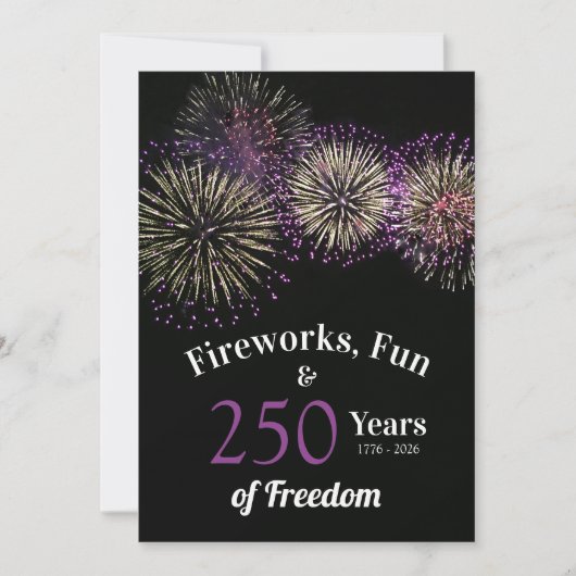 Fireworks, Fun and Freedom 250 Years 4th of July 招待状 (正面)