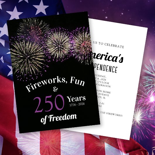 Fireworks, Fun and Freedom 250 Years 4th of July 招待状