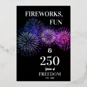 Fireworks, Fun, Freedom 250th 4th of July 箔招待状 (正面)