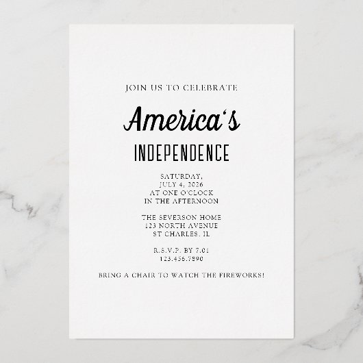 Fireworks, Fun, Freedom 250th 4th of July  箔招待状 (裏面)