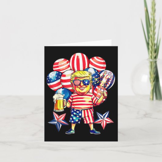 Fireworks Funny Trump Patriotic American Happy 4th カード (正面)