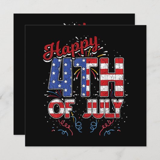 Fireworks Happy 4Of 7月アメリカ国旗American 4O 招待状 (正面/裏面)