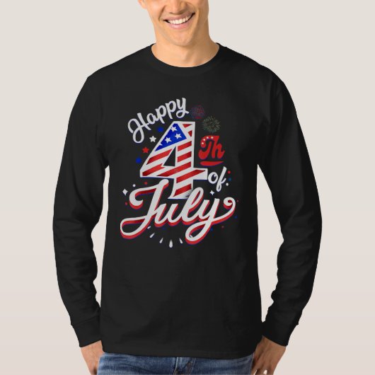 Fireworks Happy 4th Of July US Flag American 4th O Tシャツ (正面)
