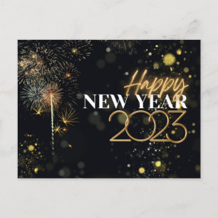 Fireworks Happy New Year 2023金ゴールド&ブラック シーズンポストカード