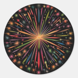 Fireworks Mandala – 黒い背景に虹を ラウンドシール