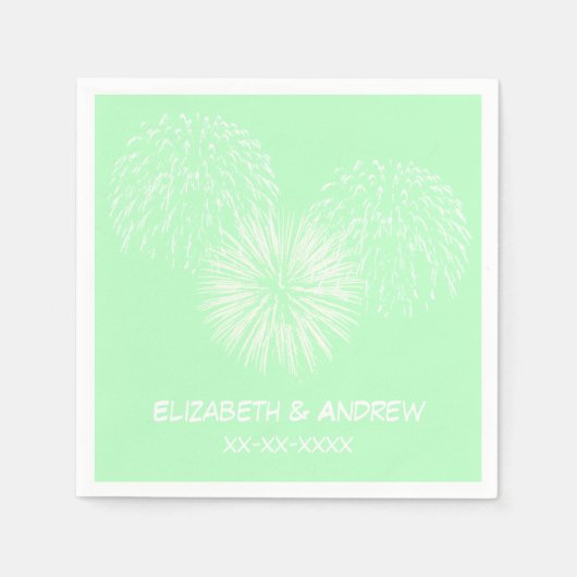 Fireworks、Mint Background、Name Monogram スタンダードカクテルナプキン (正面)