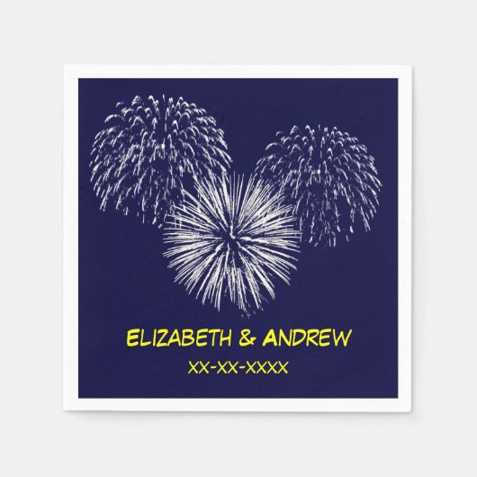 Fireworks、Navy Blue Background、Name Monogram スタンダードカクテルナプキン (正面)