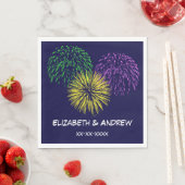 Fireworks、Navy Blue Background、Name Monogram スタンダードランチョンナプキン (インサイチュ)