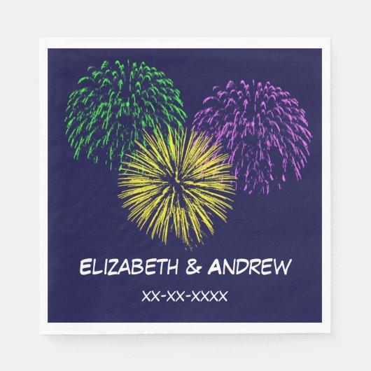 Fireworks、Navy Blue Background、Name Monogram スタンダードランチョンナプキン (正面)