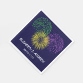 Fireworks、Navy Blue Background、Name Monogram スタンダードランチョンナプキン (角)