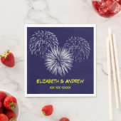 Fireworks、Navy Blue Background、Name Monogram スタンダードランチョンナプキン (インサイチュ)