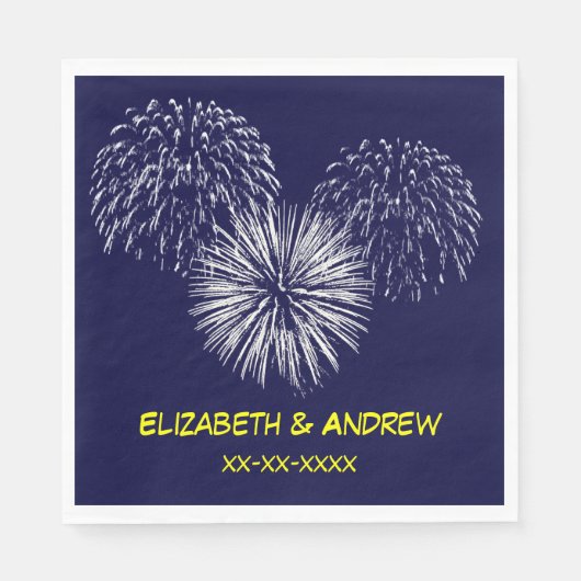 Fireworks、Navy Blue Background、Name Monogram スタンダードランチョンナプキン (正面)