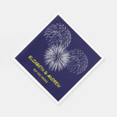 Fireworks、Navy Blue Background、Name Monogram スタンダードランチョンナプキン (角)