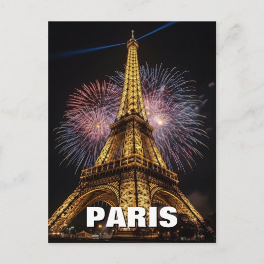 Fireworks Paris Eiffel Tower Cafes Postcard ポストカード (正面)