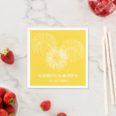 Fireworks、Pineapple背景、名前モノグラム スタンダードカクテルナプキン (インサイチュ)