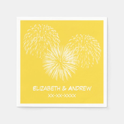 Fireworks、Pineapple背景、名前モノグラム スタンダードカクテルナプキン (正面)