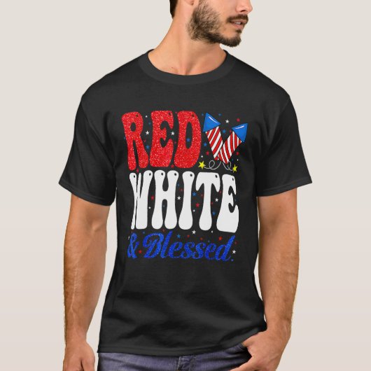 Fireworks Red White Blessed Proud American USA 4th Tシャツ (正面)