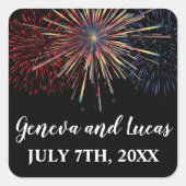 Fireworks Sky7月4日カラフル結婚ズ スクエアシール (正面)